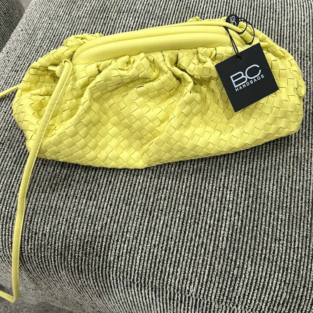 Woven vegan leather handbag. Yellow